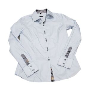 Jared Lang Designer button up shirt Women's Size 5 pale blue